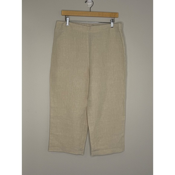 Chico's Pants - Chico's Women's Cream Pull On Cropped Cuffed Linen Pants Sz M/10 (1.5)